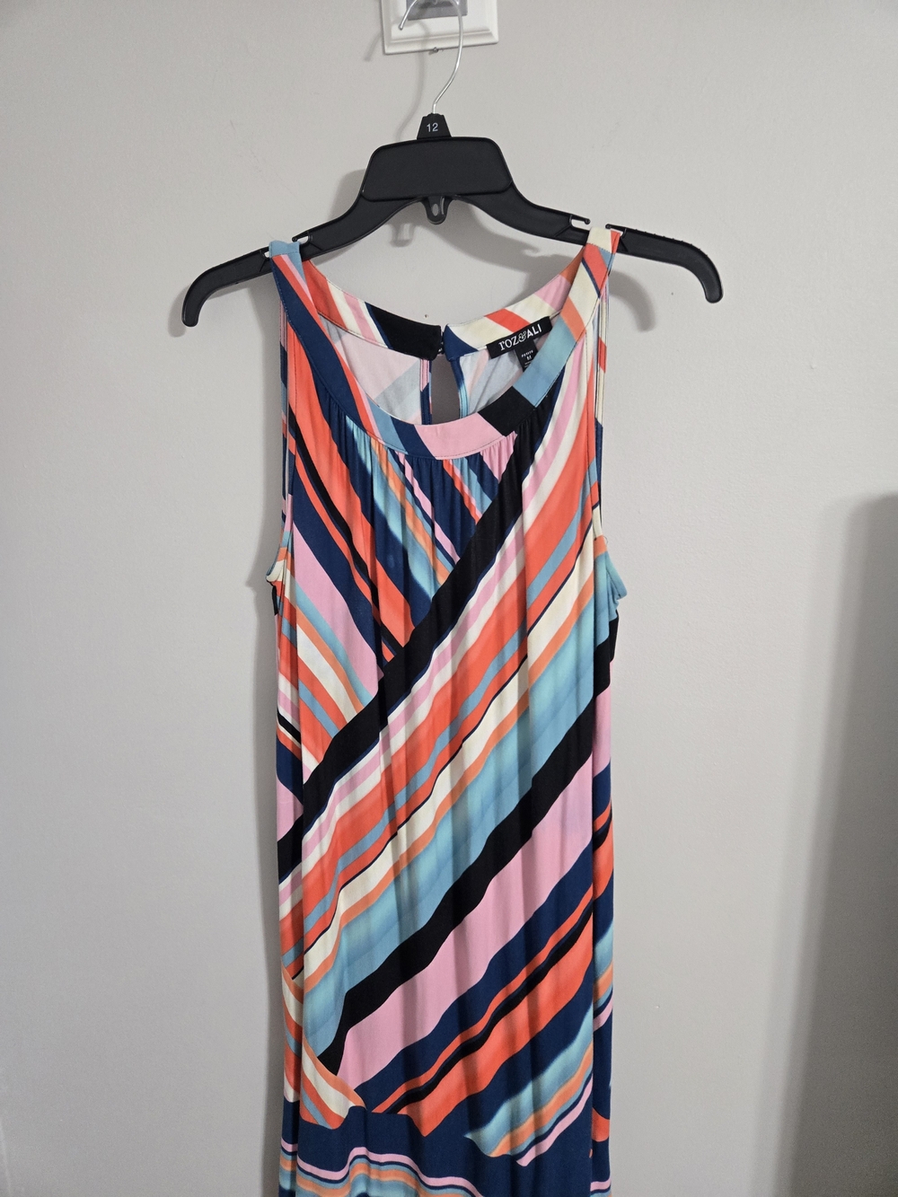 Roz & Ali Multicolor Diagonal Stripe Midi Dress - Coral, Pink & Navy